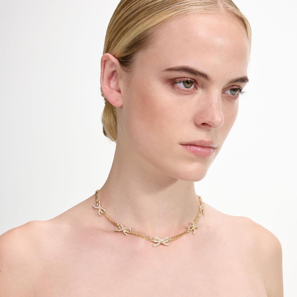 Self Portrait Gold Crystal Bow Necklace JEWELLERY