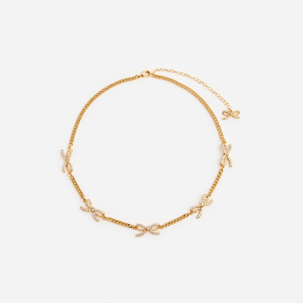 self portrait Gold Crystal Bow Necklace JEWELLERY