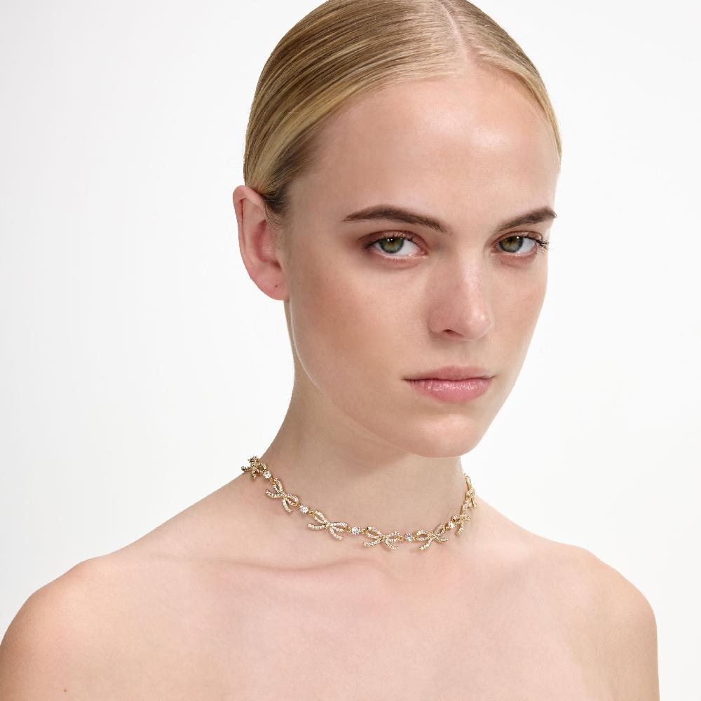 Self Portrait Gold Crystal Bows Necklace JEWELLERY