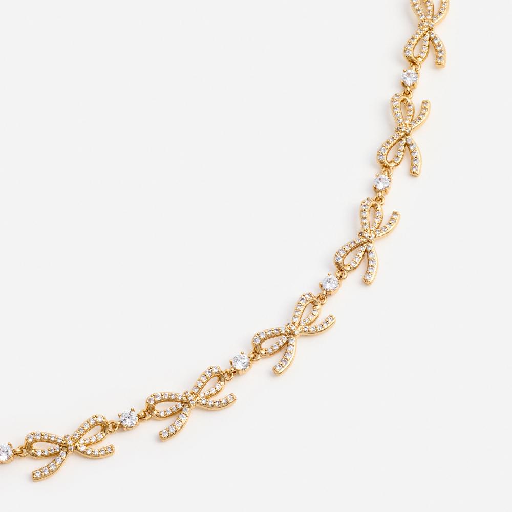 Self Portrait Gold Crystal Bows Necklace JEWELLERY