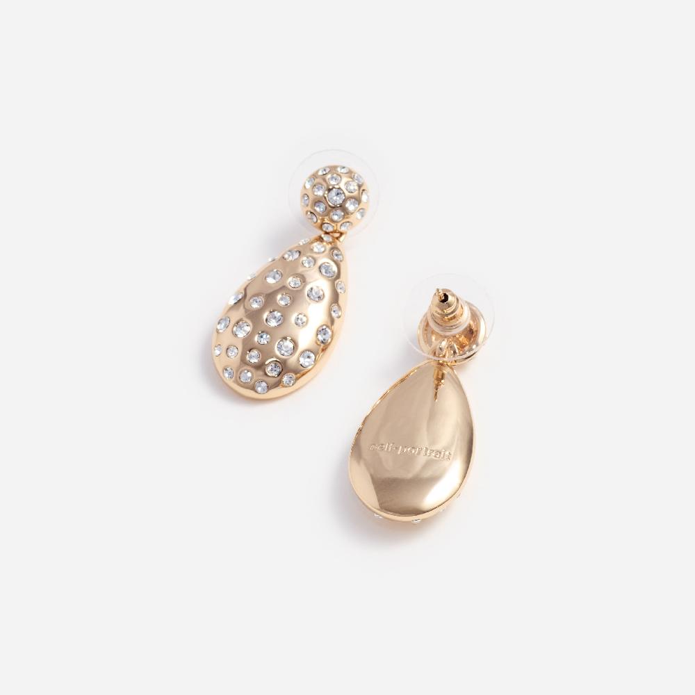Self Portrait Gold Crystal Drop Earrings JEWELLERY