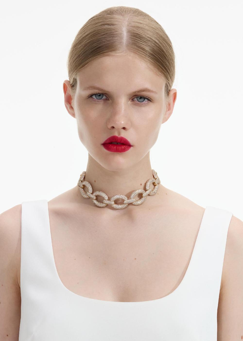 Self Portrait Gold Crystal Link Choker JEWELLERY