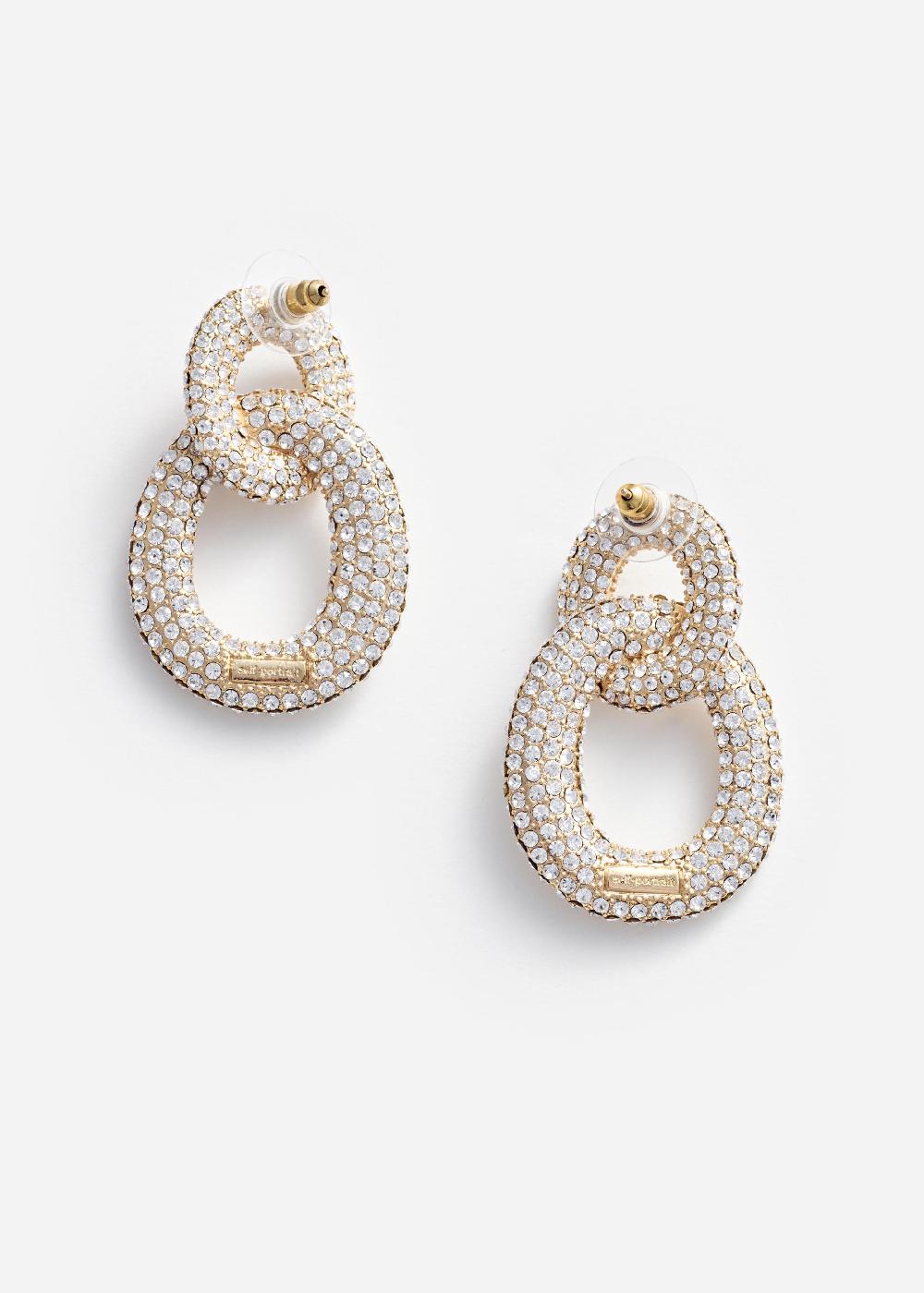 Self Portrait Gold Crystal Link Earrings JEWELLERY