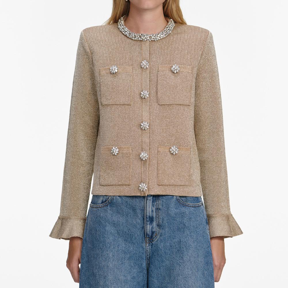 Self Portrait Gold Crystal Trim Cardigan CLOTHING