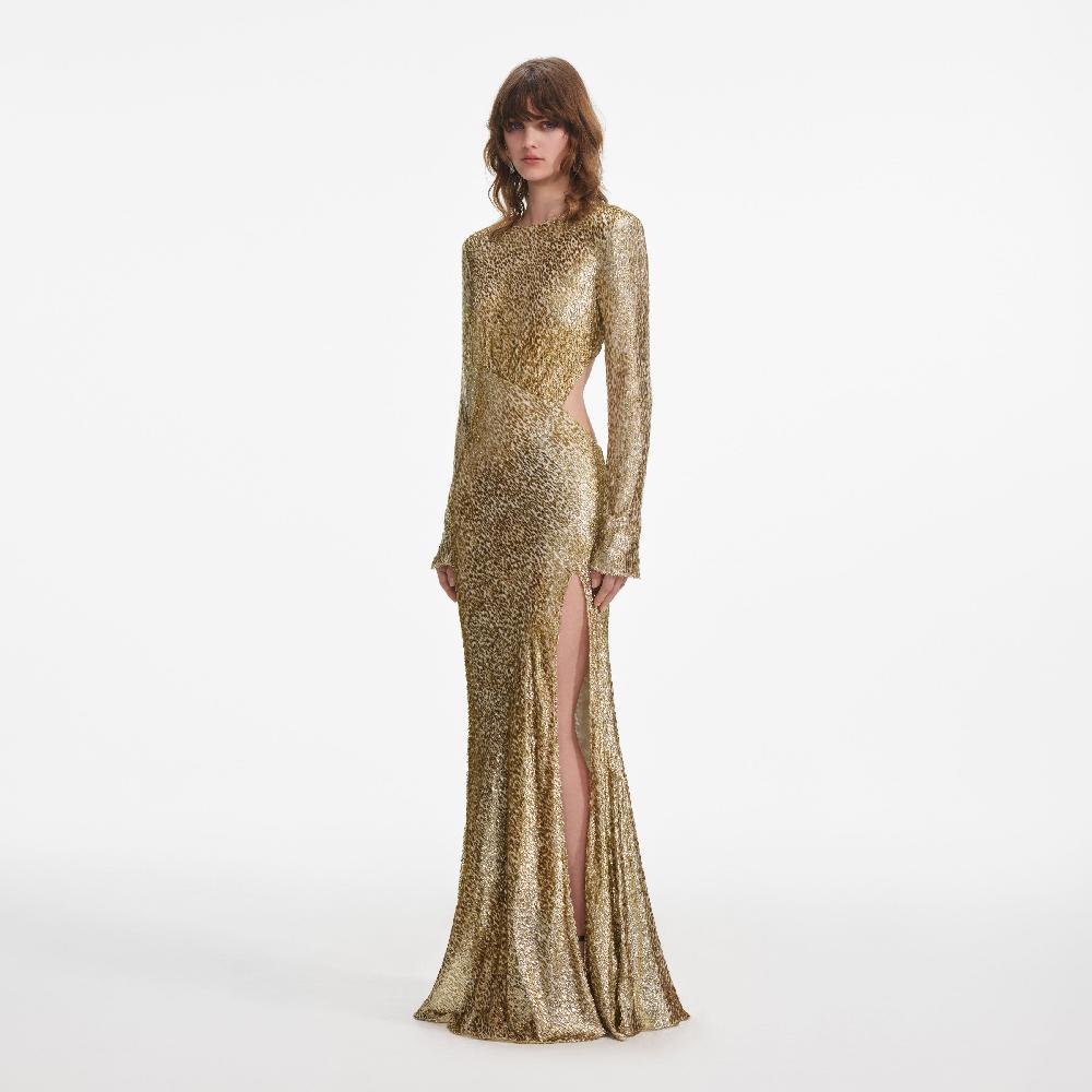 Self Portrait Gold Fil Coupe Maxi Dress CLOTHING