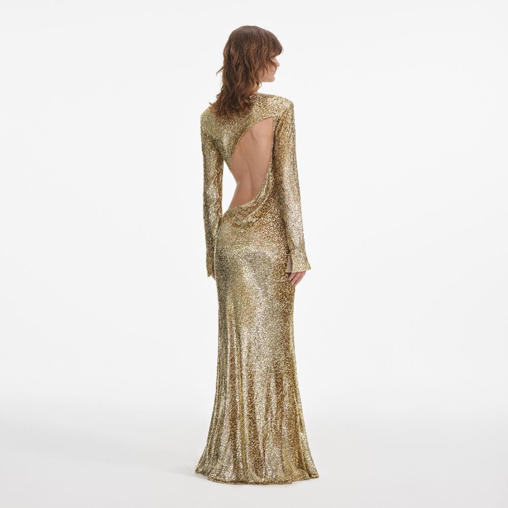 Self Portrait Gold Fil Coupe Maxi Dress CLOTHING