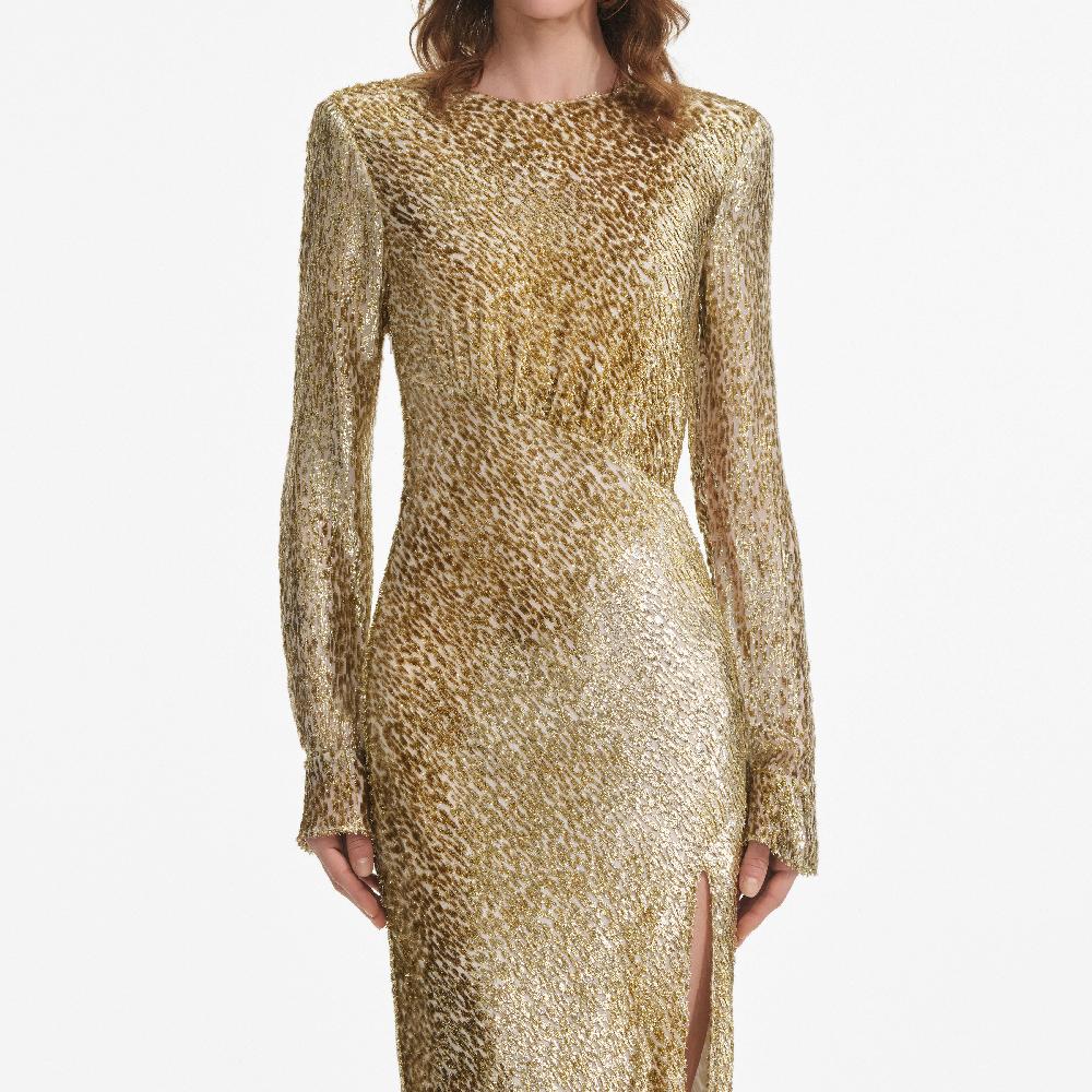 Self Portrait Gold Fil Coupe Maxi Dress CLOTHING