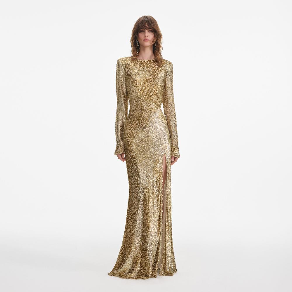 self portrait Gold Fil Coupe Maxi Dress CLOTHING