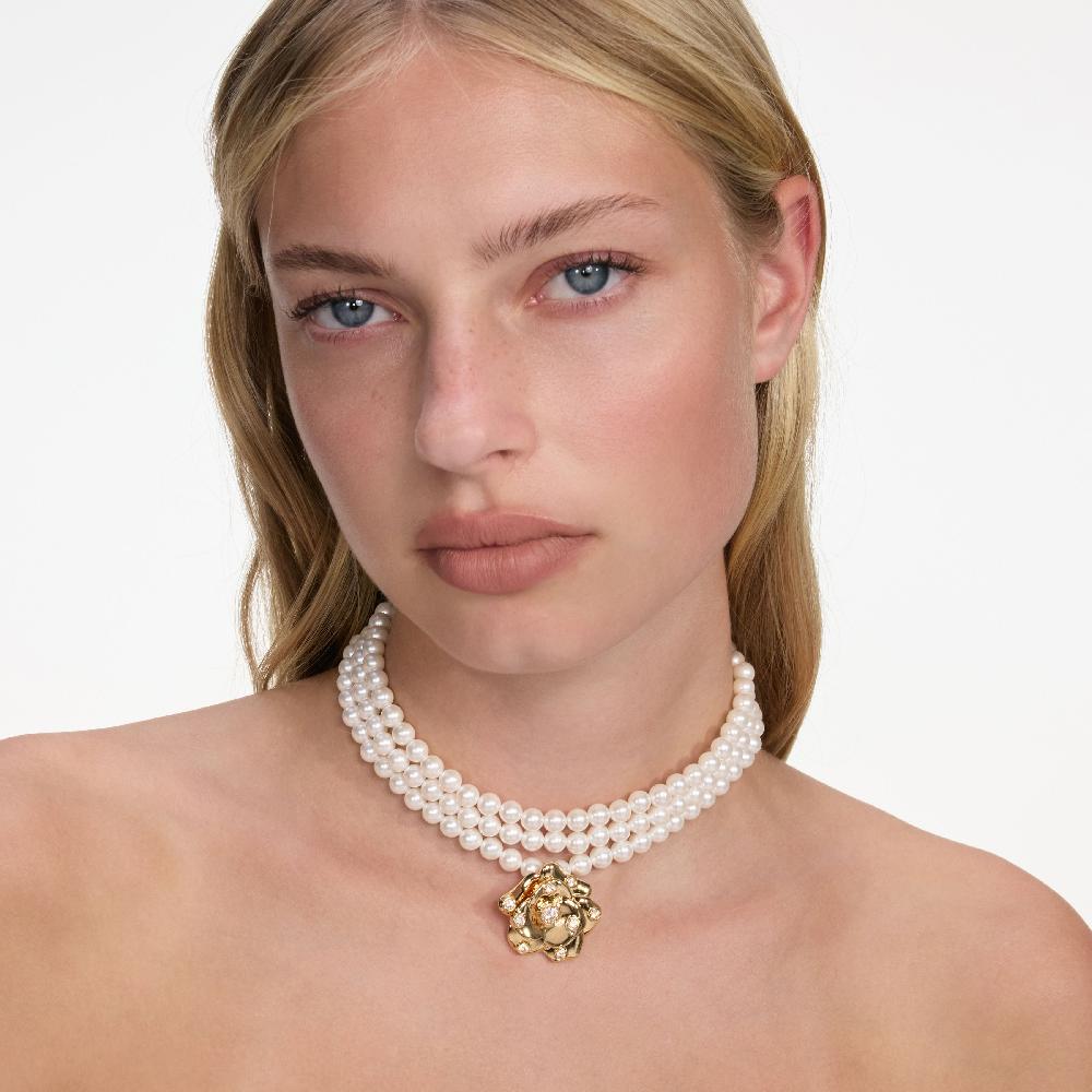 Self Portrait Gold Flower Pearl Choker JEWELLERY