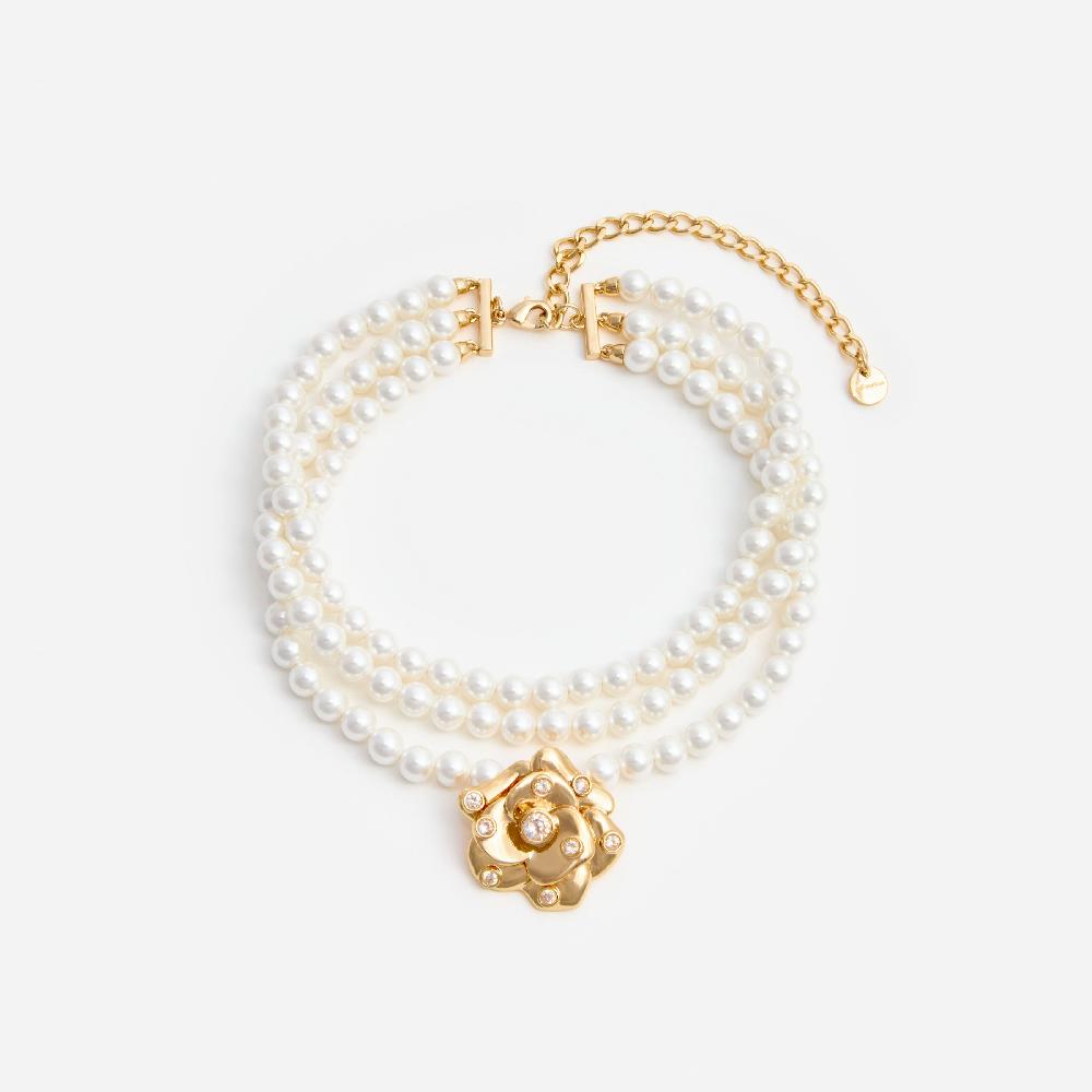 self portrait Gold Flower Pearl Choker JEWELLERY