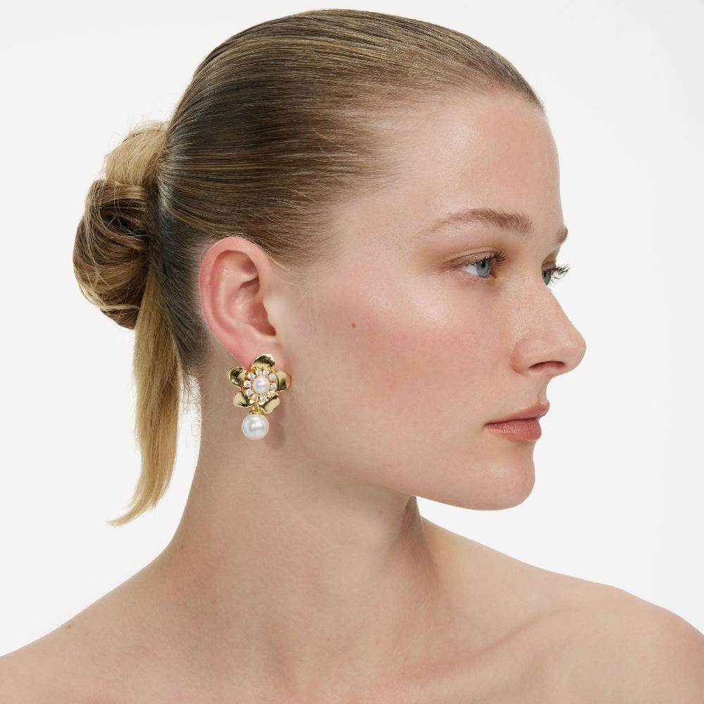 Self Portrait Gold Flower Pearl Earrings JEWELLERY