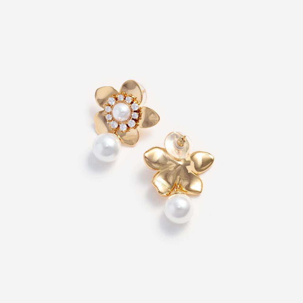 Self Portrait Gold Flower Pearl Earrings JEWELLERY