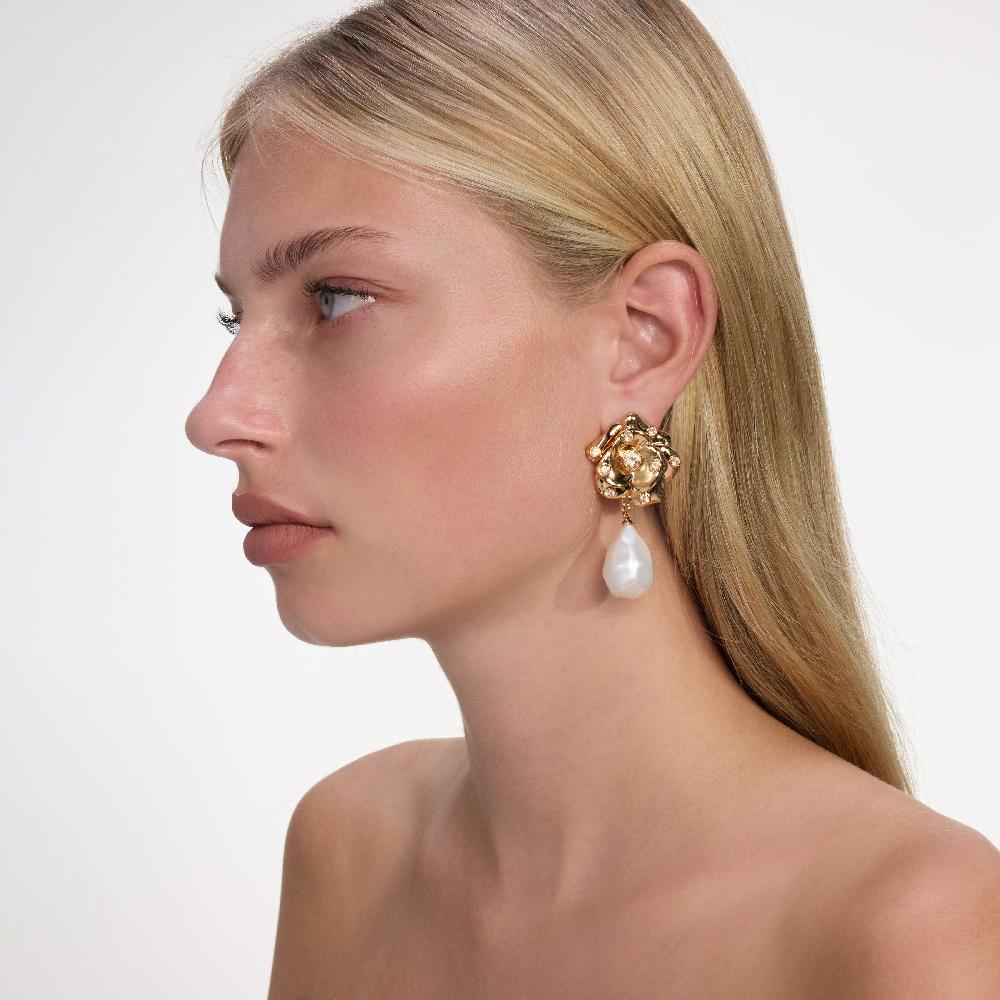 Self Portrait Gold Flower Pearl Earrings JEWELLERY