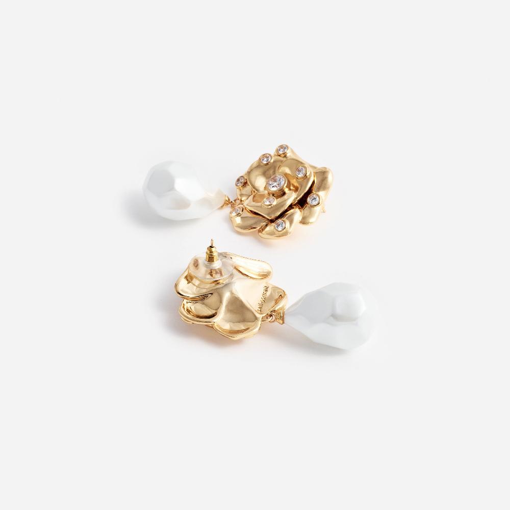 Self Portrait Gold Flower Pearl Earrings JEWELLERY
