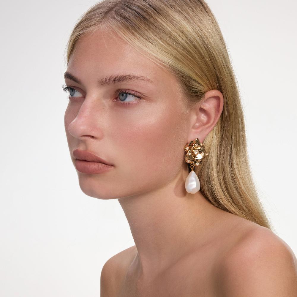 Self Portrait Gold Flower Pearl Earrings JEWELLERY