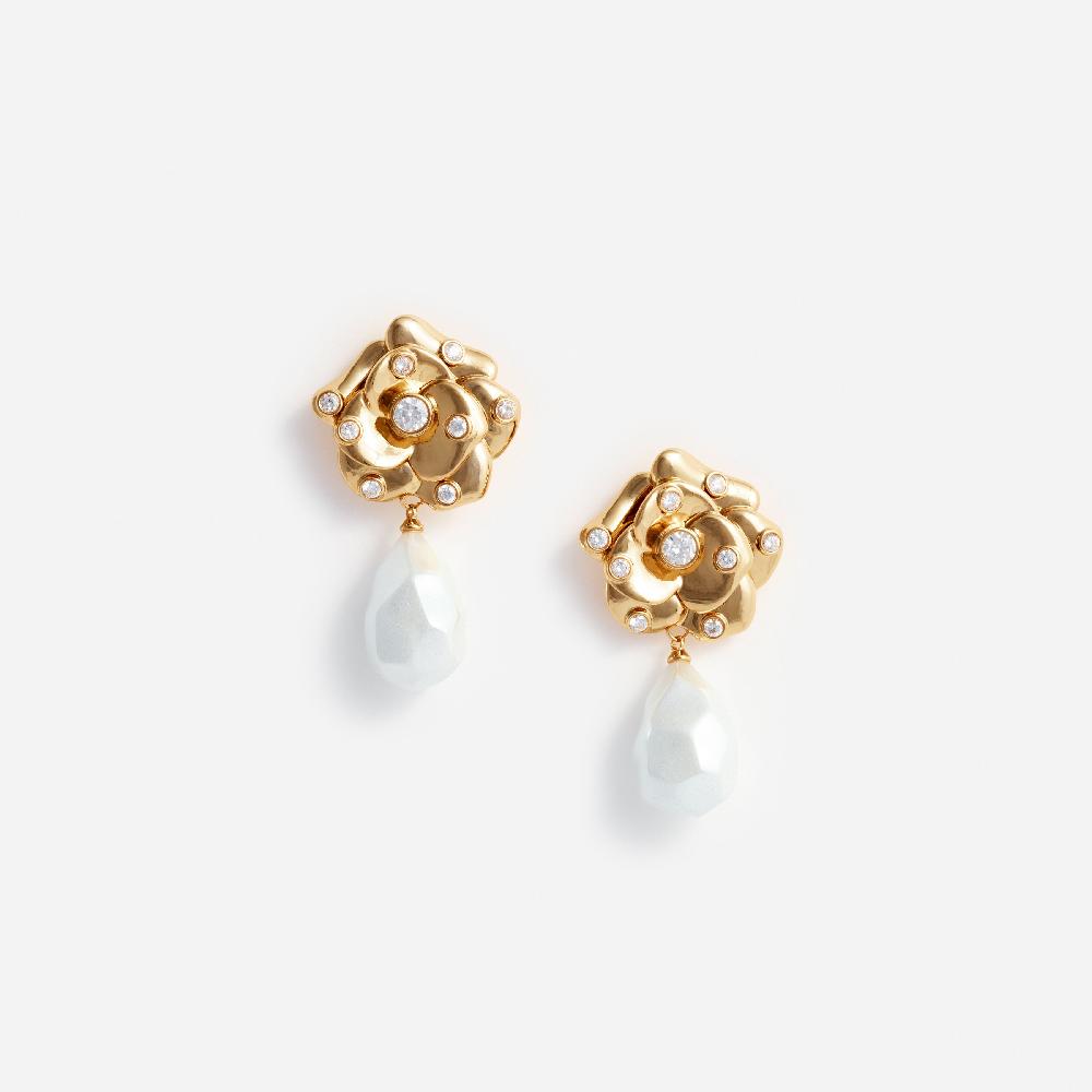 self portrait Gold Flower Pearl Earrings JEWELLERY