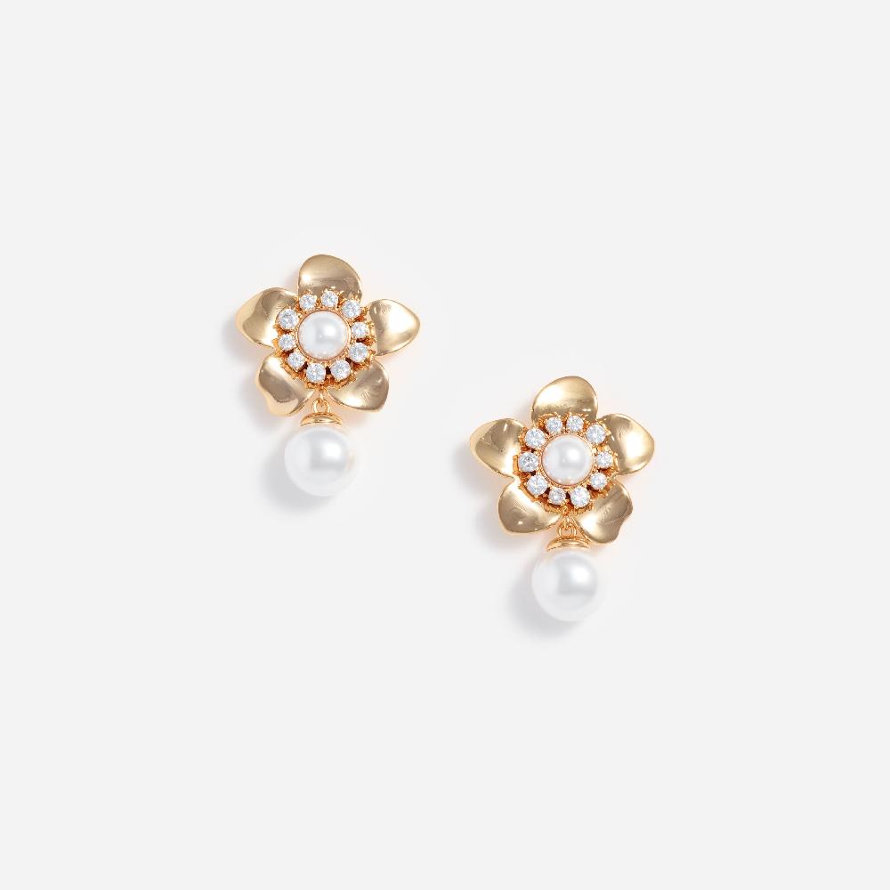 self portrait Gold Flower Pearl Earrings JEWELLERY