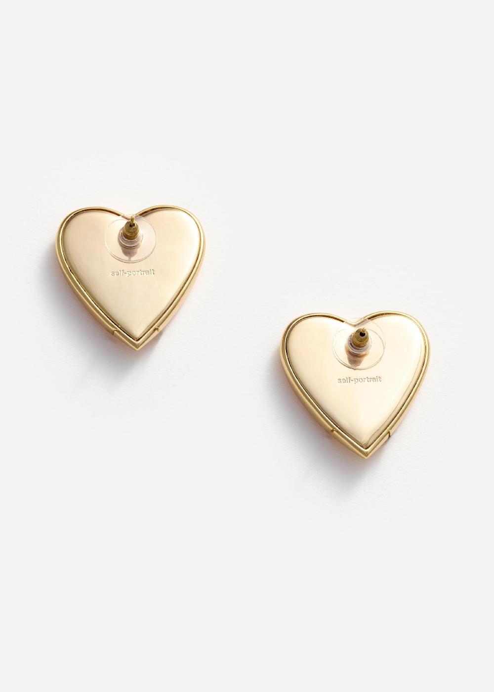 Self Portrait Gold Heart Ridged Earrings JEWELLERY