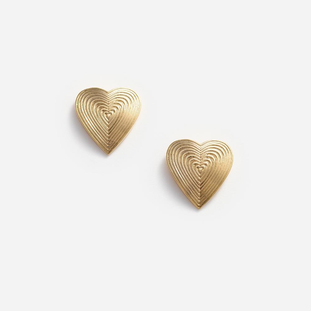 self portrait Gold Heart Ridged Earrings JEWELLERY
