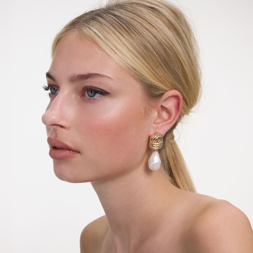 Self Portrait Gold Knot Pearl Earrings JEWELLERY