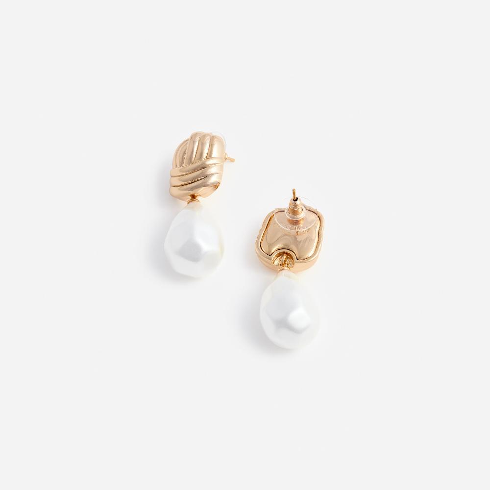 Self Portrait Gold Knot Pearl Earrings JEWELLERY