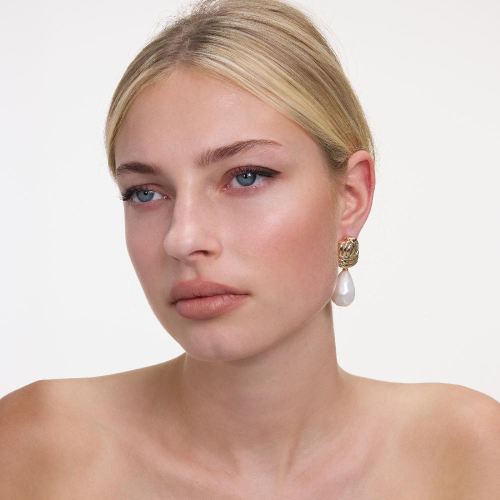 Self Portrait Gold Knot Pearl Earrings JEWELLERY