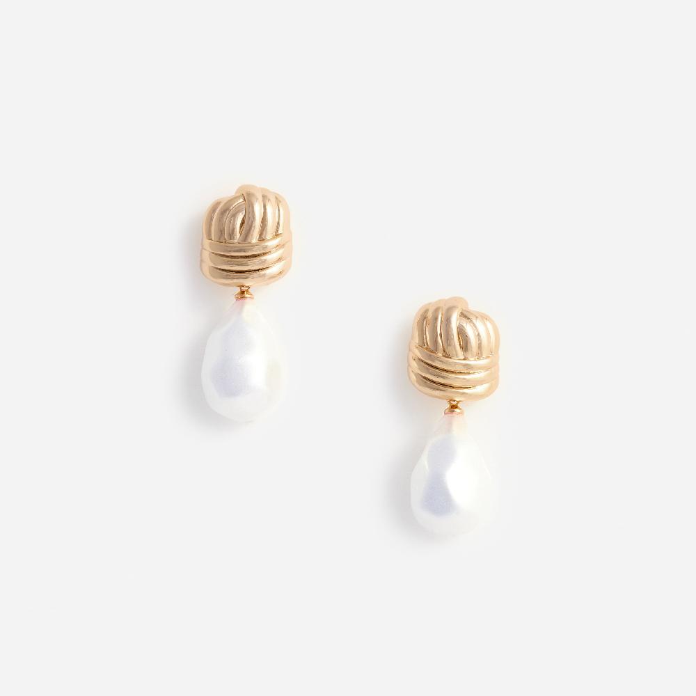 self portrait Gold Knot Pearl Earrings JEWELLERY