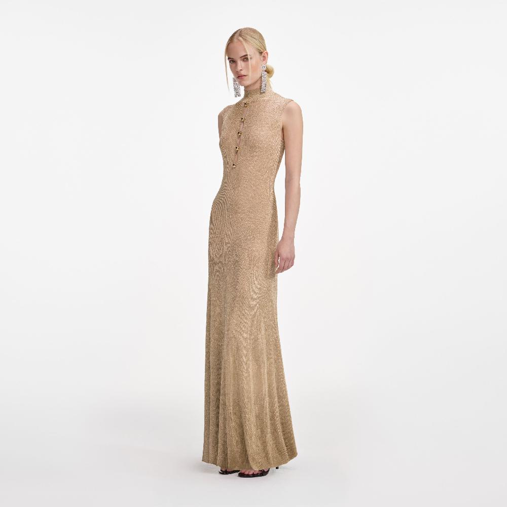 Self Portrait Gold Lurex Knit Maxi Dress CLOTHING
