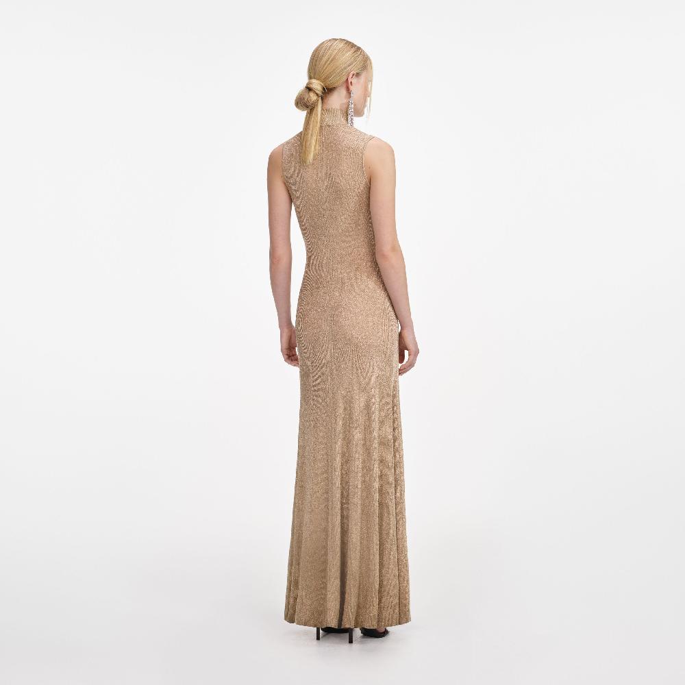 Self Portrait Gold Lurex Knit Maxi Dress CLOTHING
