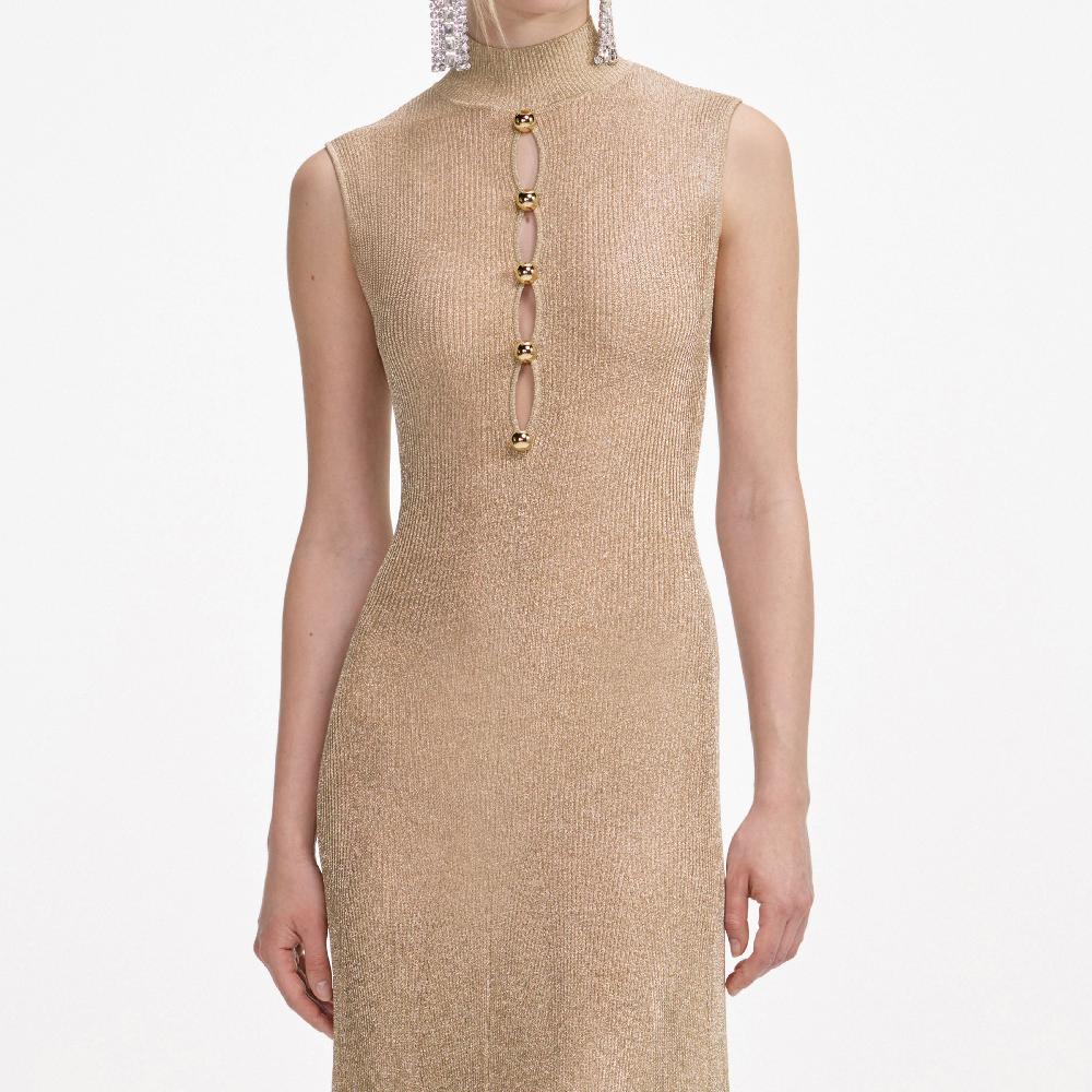 Self Portrait Gold Lurex Knit Maxi Dress CLOTHING