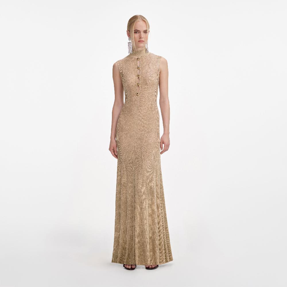 self portrait Gold Lurex Knit Maxi Dress CLOTHING