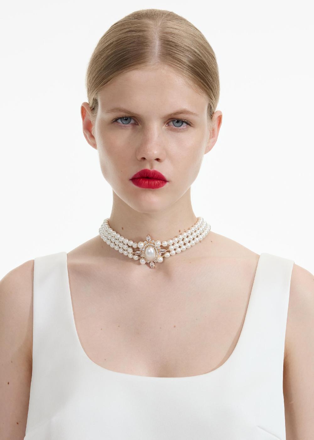 Self Portrait Gold Pearl Choker JEWELLERY