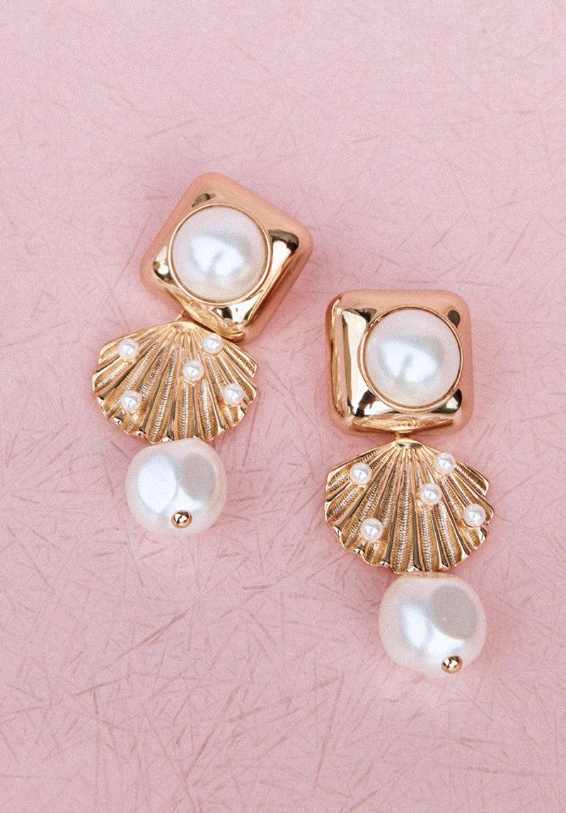 Self Portrait Gold Pearl Shell Earrings JEWELLERY