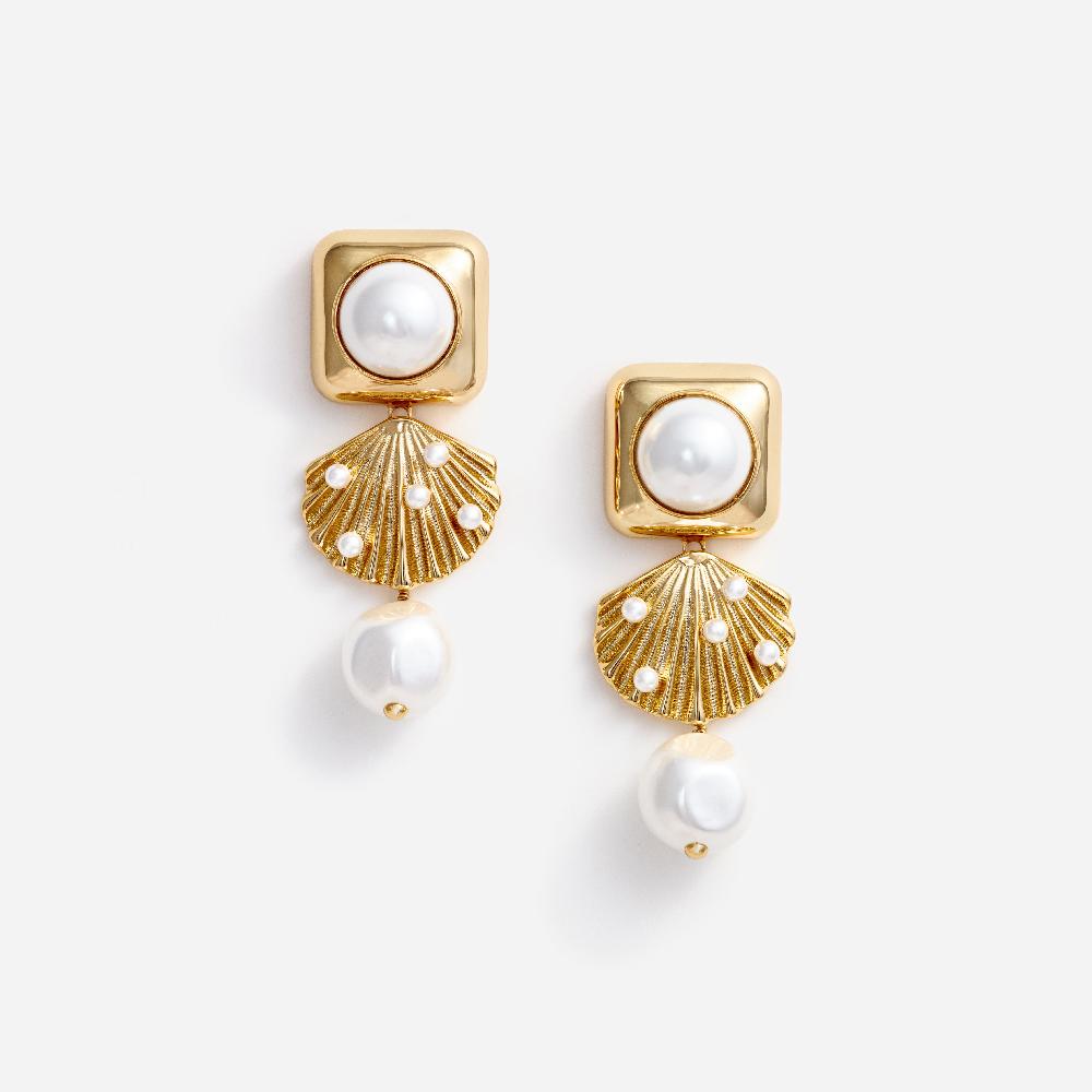 self portrait Gold Pearl Shell Earrings JEWELLERY