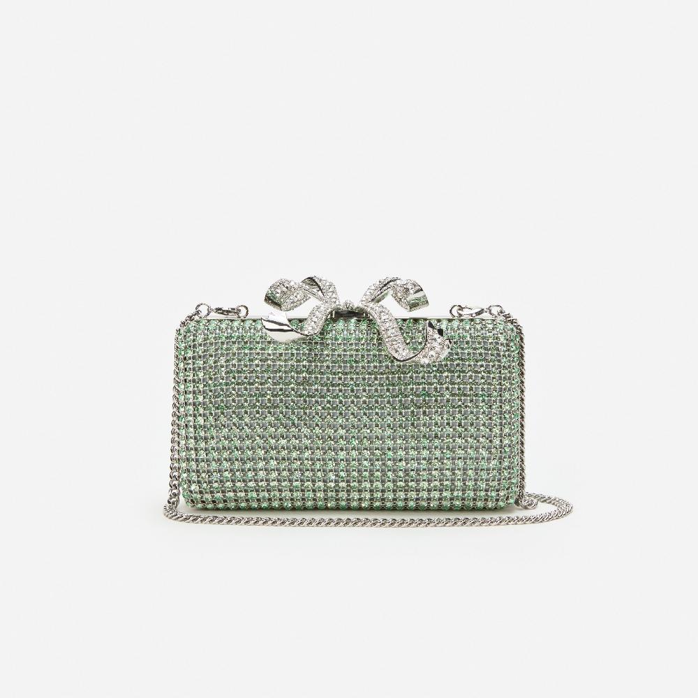 Self Portrait Green Chainmail Clutch Bag BAGS