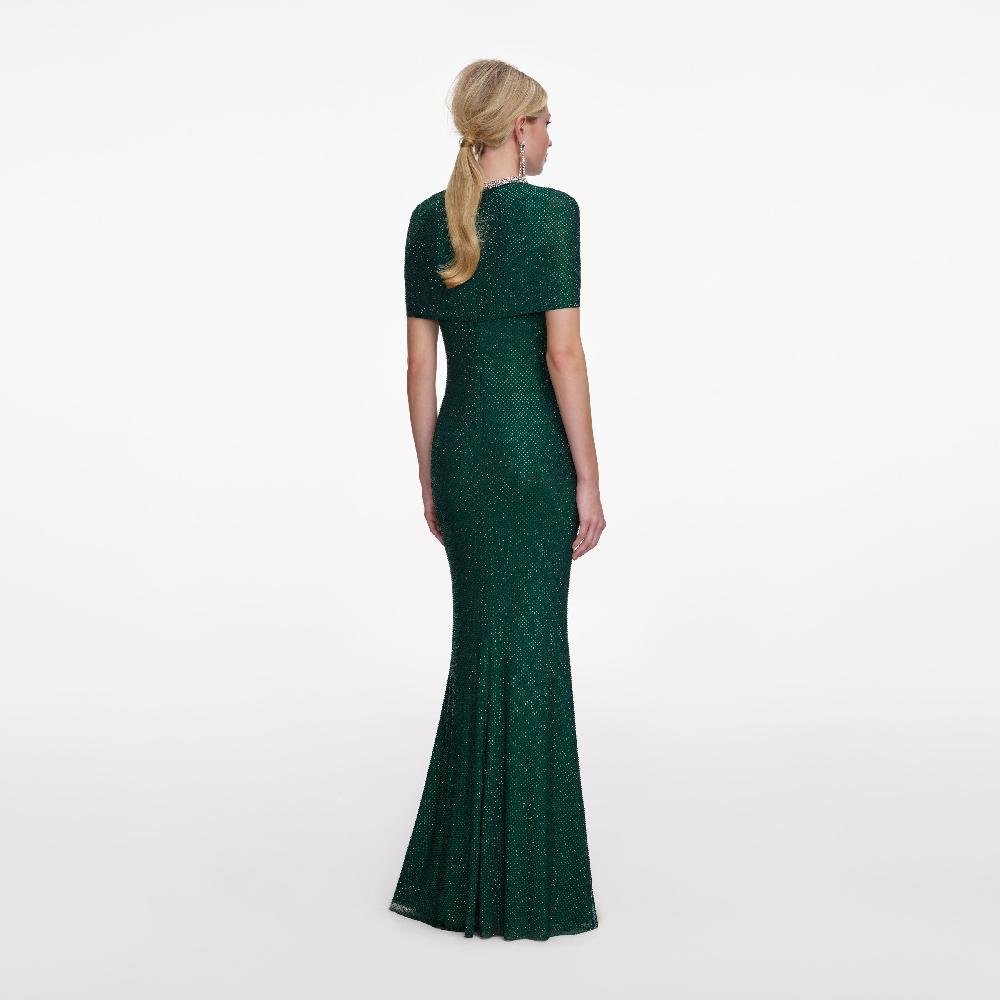Self Portrait Green Rhinestone Maxi Dress CLOTHING