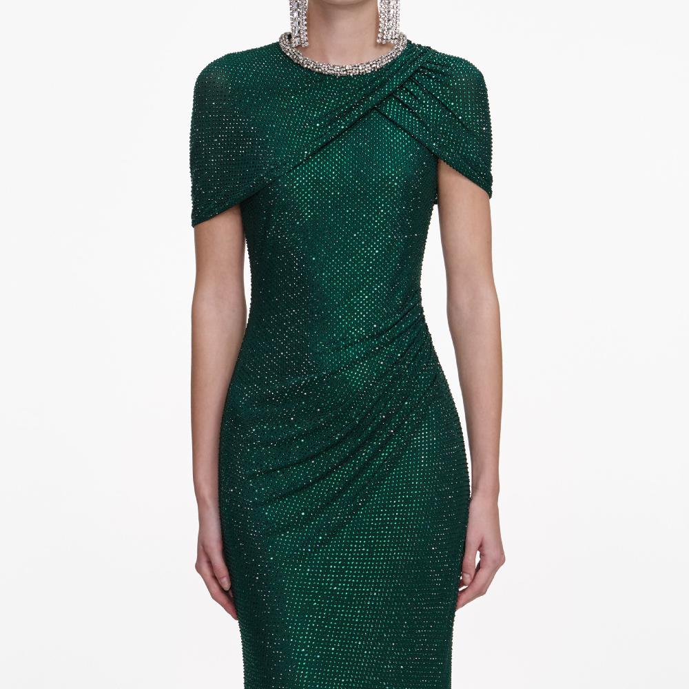 Self Portrait Green Rhinestone Maxi Dress CLOTHING