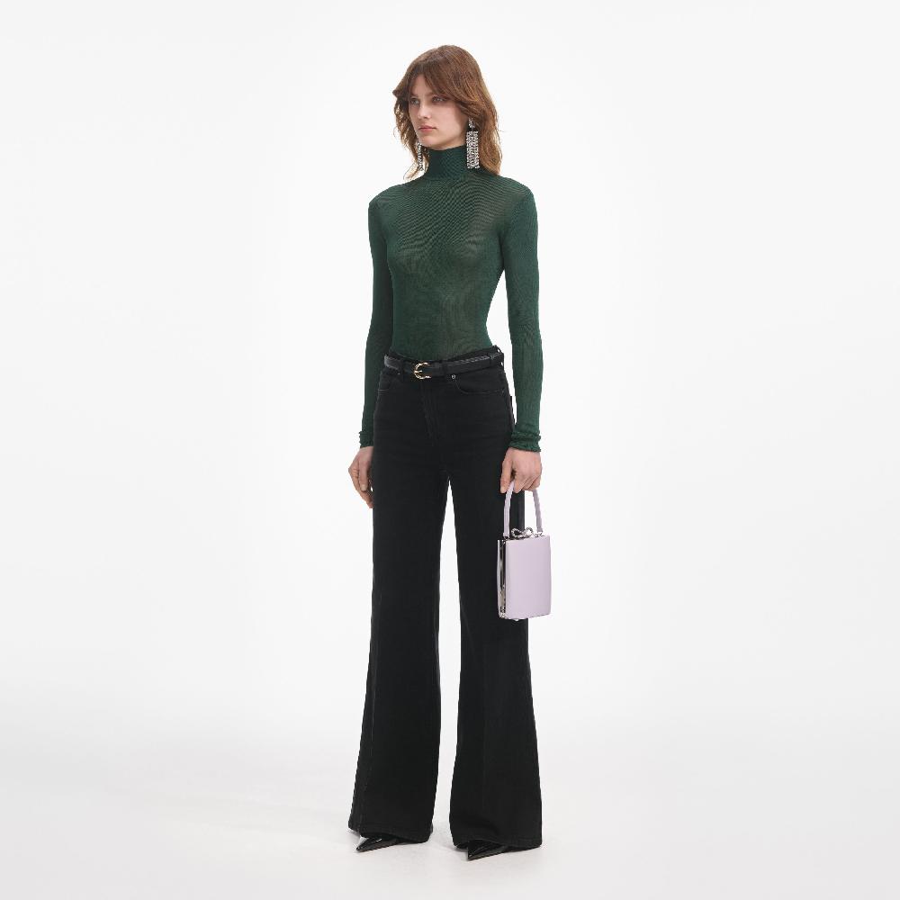 Self Portrait Green Viscose Knit Top CLOTHING