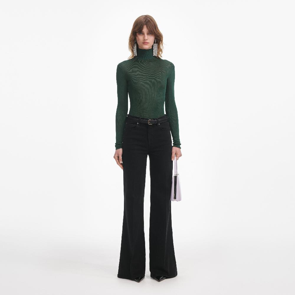 self portrait Green Viscose Knit Top CLOTHING