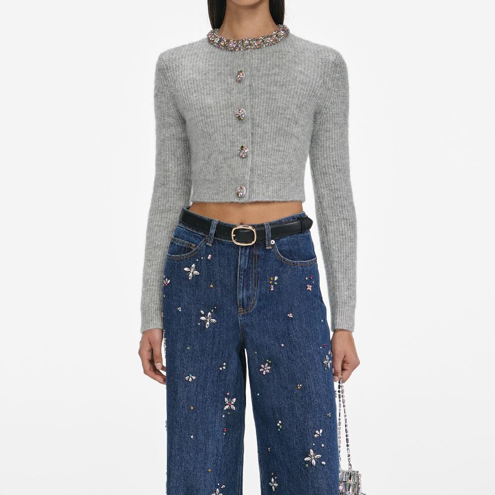 Self Portrait Grey Alpaca Knit Cardigan CLOTHING