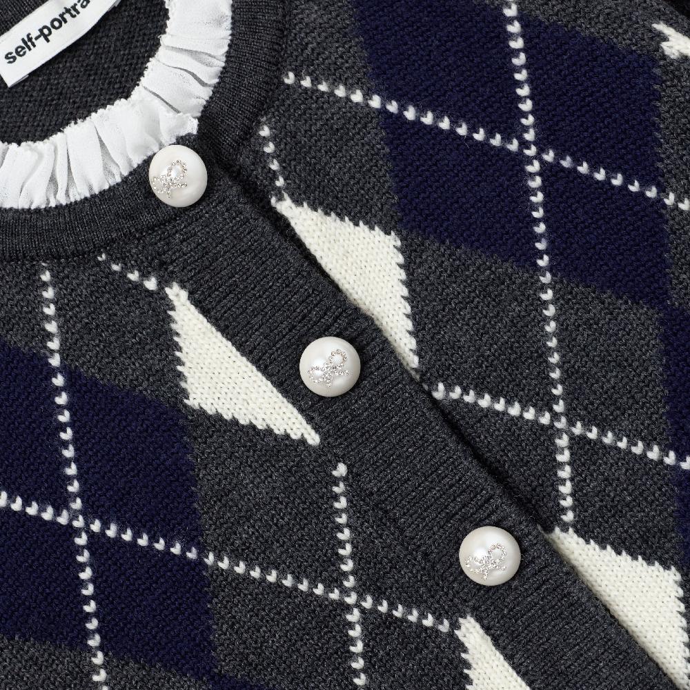 Self Portrait Grey Argyle Knit Dress KIDS