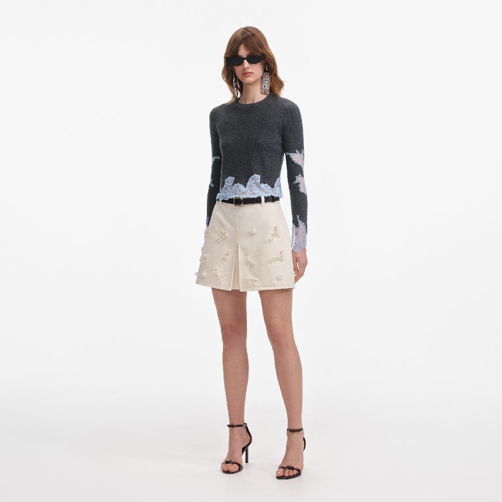 Self Portrait Grey Contrast Lace Jumper CLOTHING