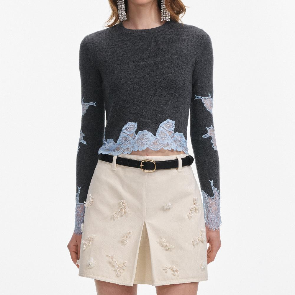Self Portrait Grey Contrast Lace Jumper CLOTHING
