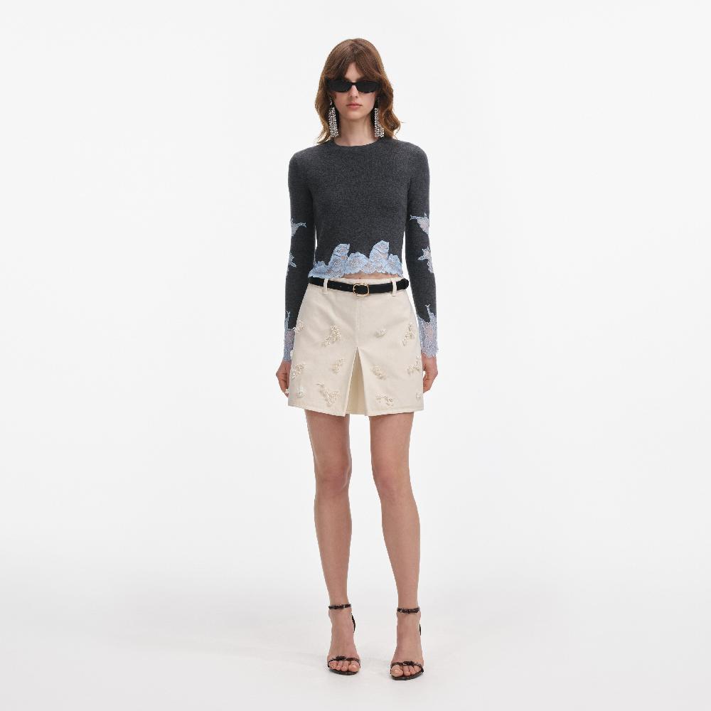 self portrait Grey Contrast Lace Jumper CLOTHING