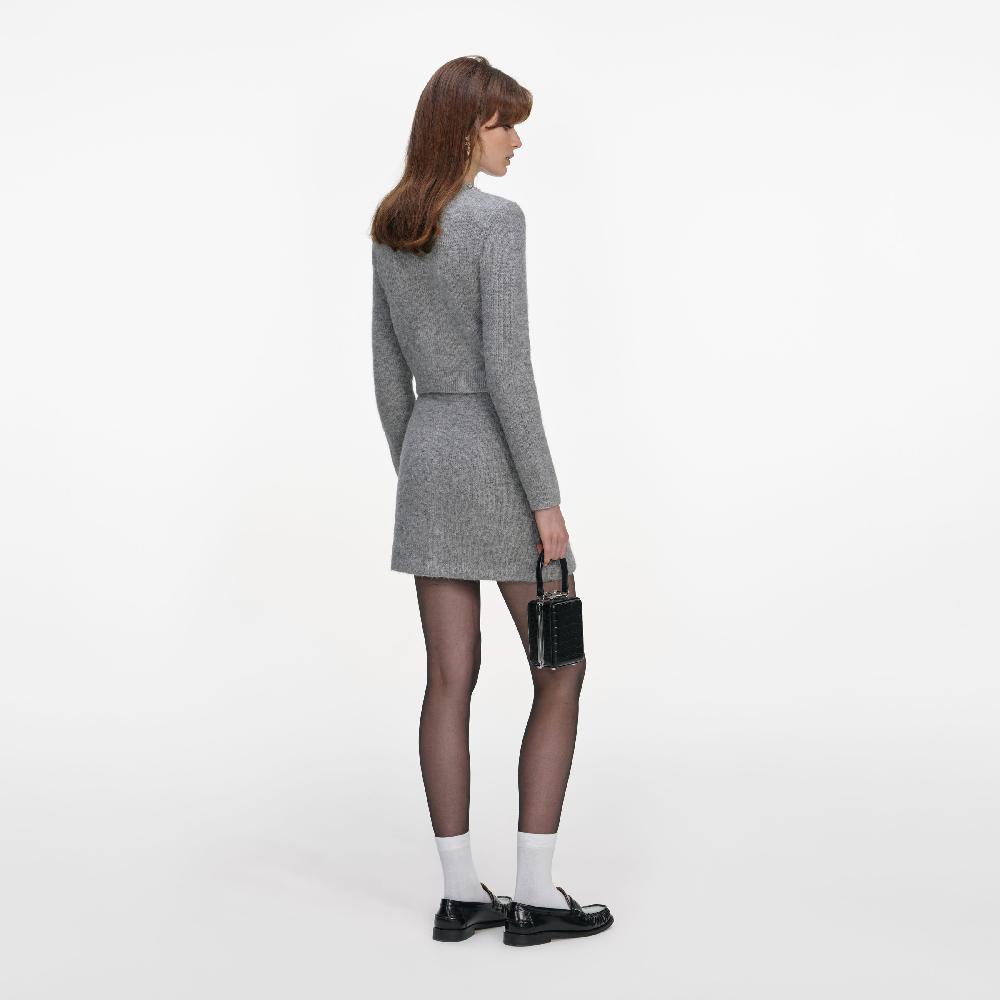 Self Portrait Grey Fluffy Knit Mini Skirt CLOTHING