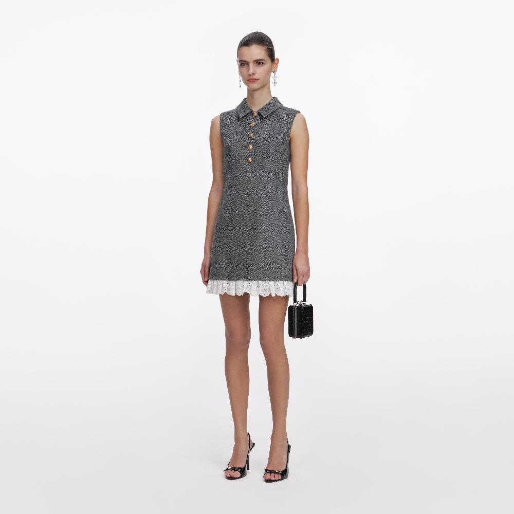 Self Portrait Grey Herringbone Mini Dress CLOTHING