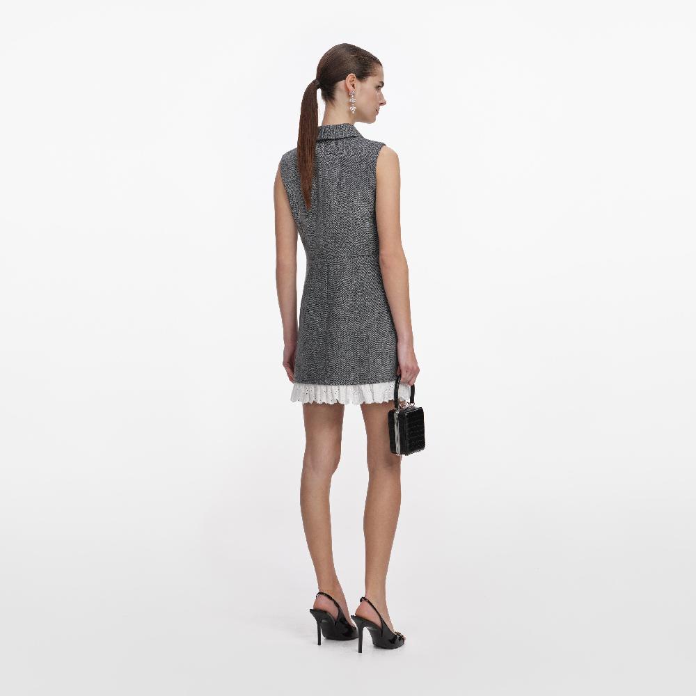 Self Portrait Grey Herringbone Mini Dress CLOTHING