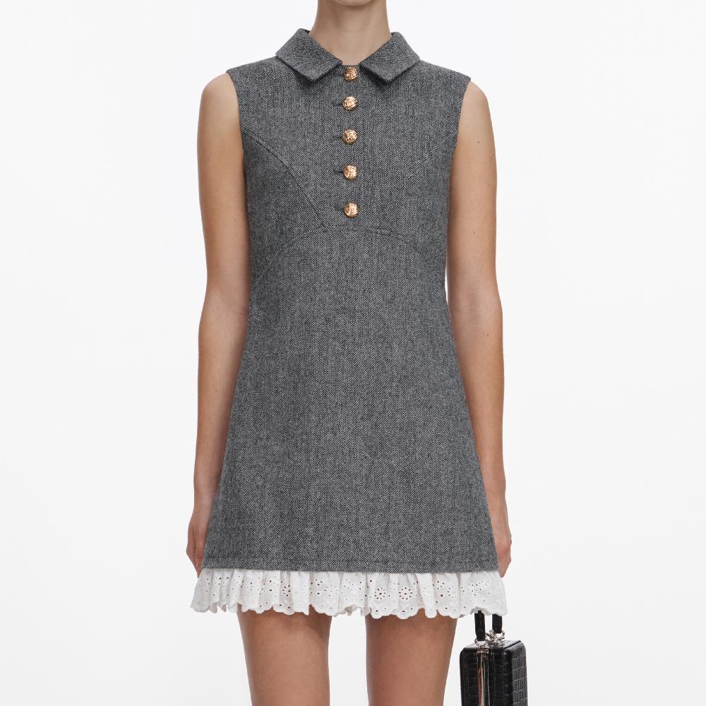 Self Portrait Grey Herringbone Mini Dress CLOTHING
