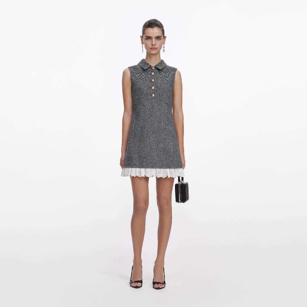 self portrait Grey Herringbone Mini Dress CLOTHING