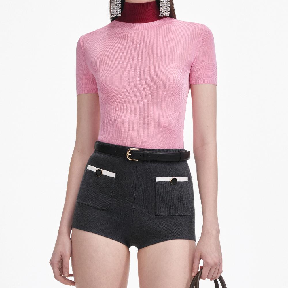 Self Portrait Grey Knit Shorts CLOTHING